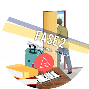 Ragazzo che esce nella fase 2 con cellulare, libri e valigia pronti